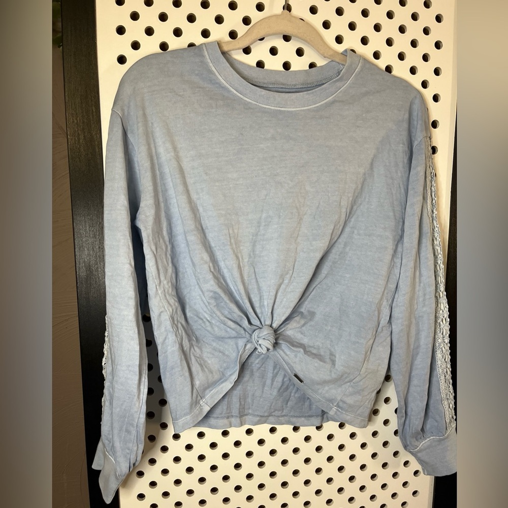 Hollister Light Blue Long Sleeve Knot‎ Front Cotton Shirt Top